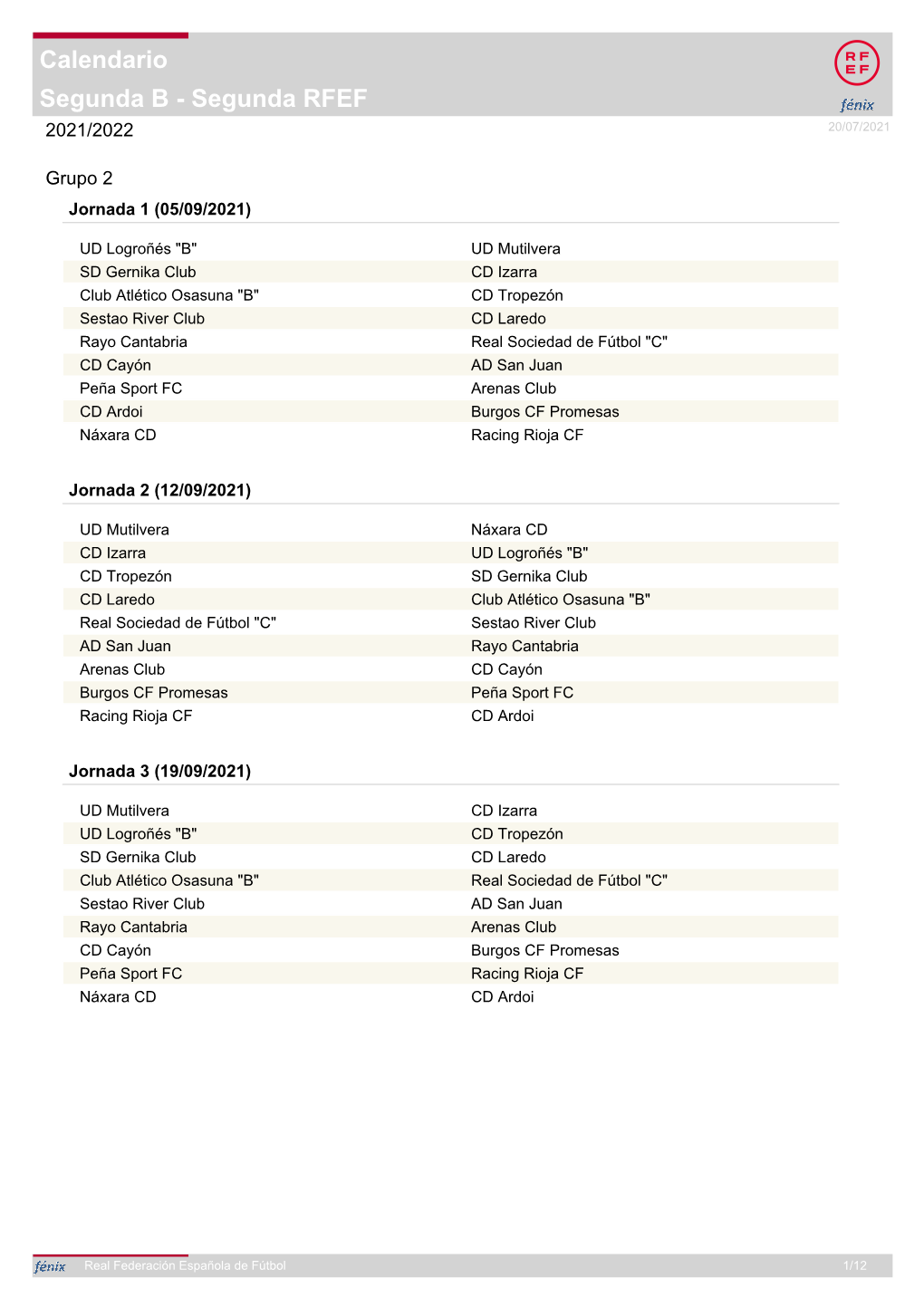 Calendario | Grupo 2 De Segunda B-Segunda Rfef