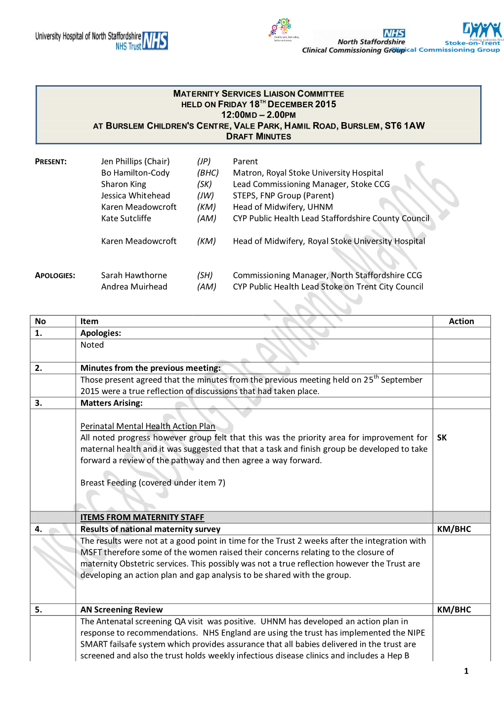 At Burslem Children's Centre, Vale Park, Hamil Road, Burslem, St6 1Aw Draft Minutes