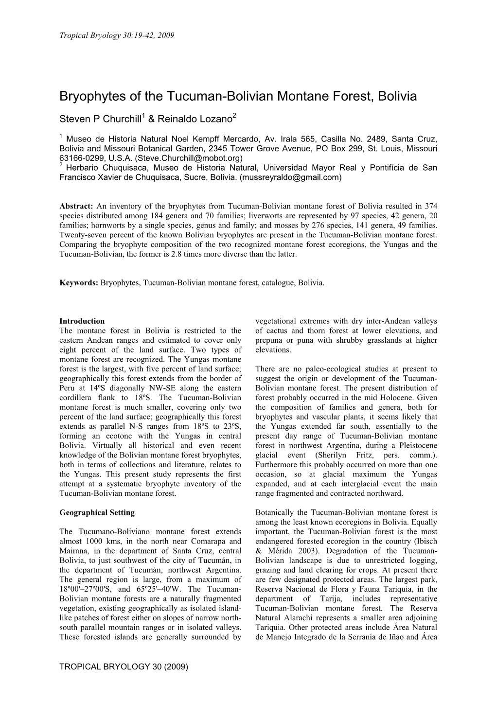 Bryophytes of the Tucuman-Bolivian Montane Forest, Bolivia