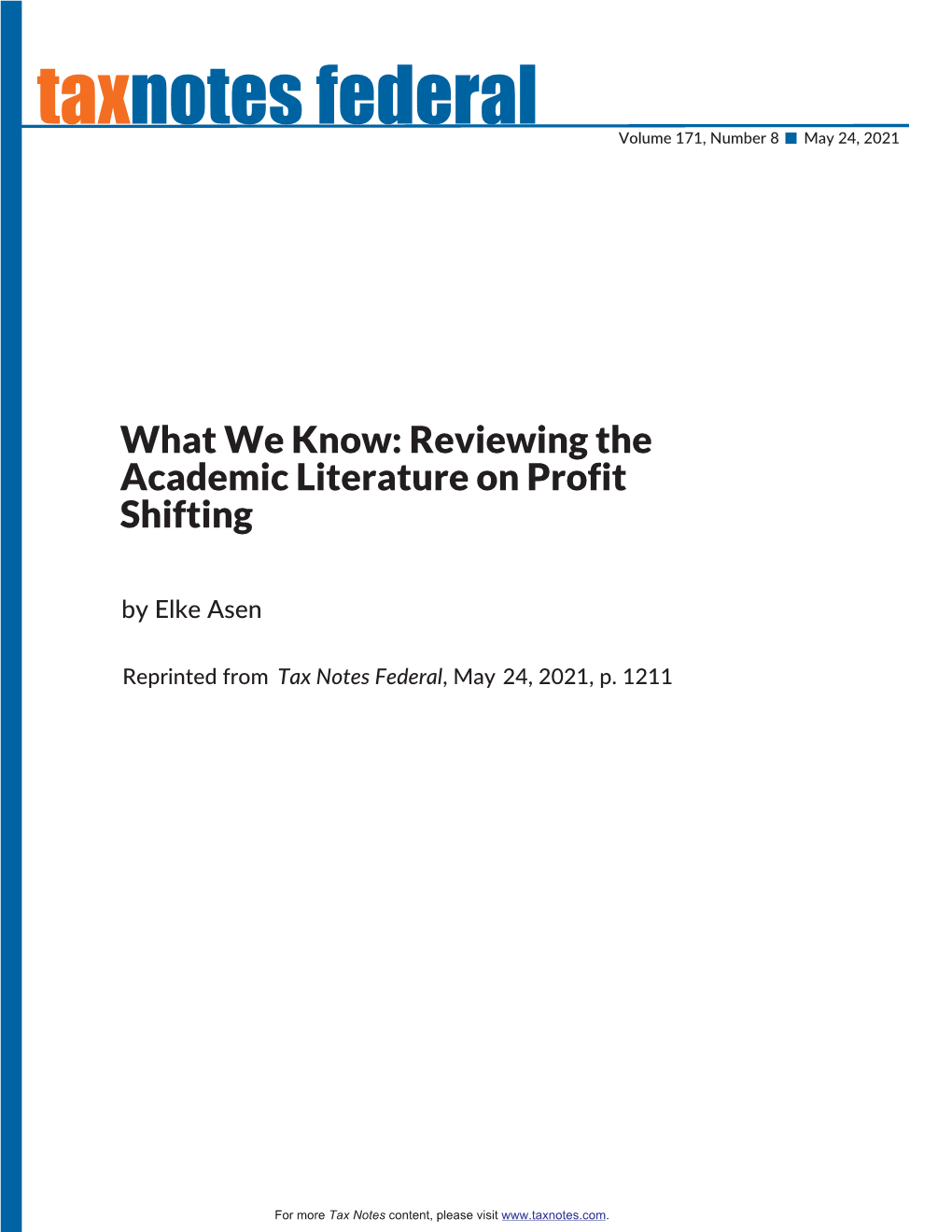 What We Know: Reviewing the Academic Literature on Profit Shifting