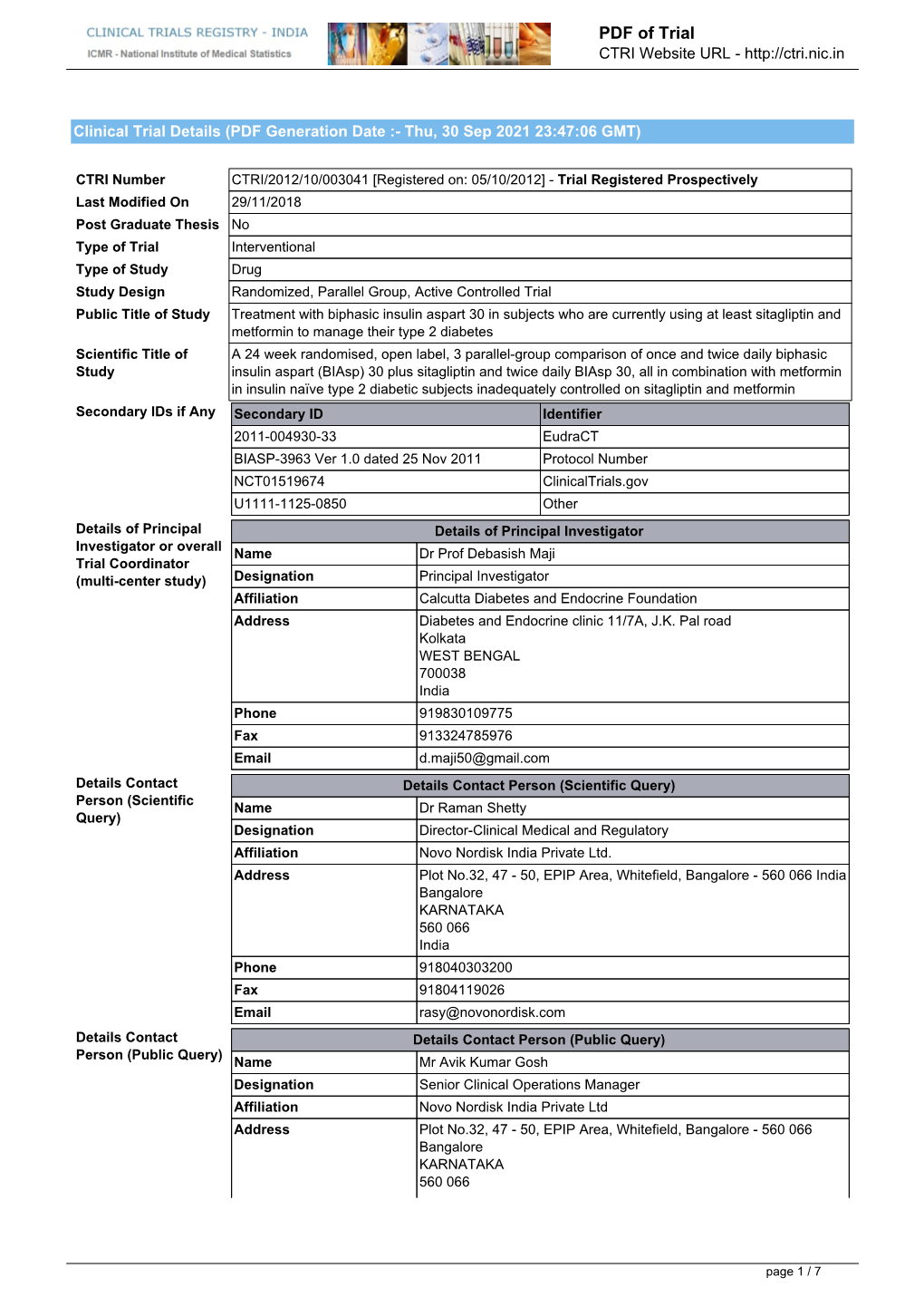 CTRI Trial Data