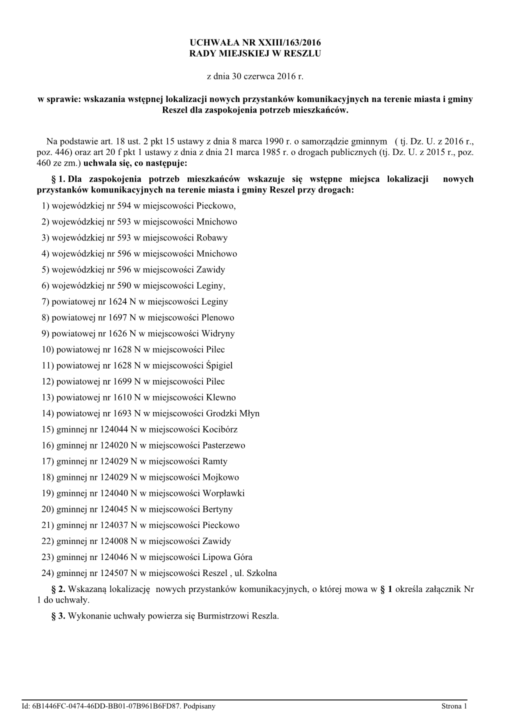 Uchwala Nr XXIII/163/2016 Z Dnia 30 Czerwca 2016 R