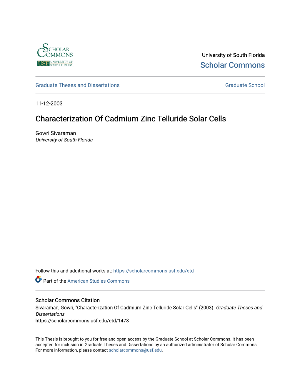 Characterization of Cadmium Zinc Telluride Solar Cells