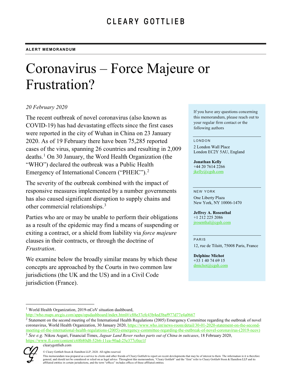 Coronavirus – Force Majeure Or Frustration?