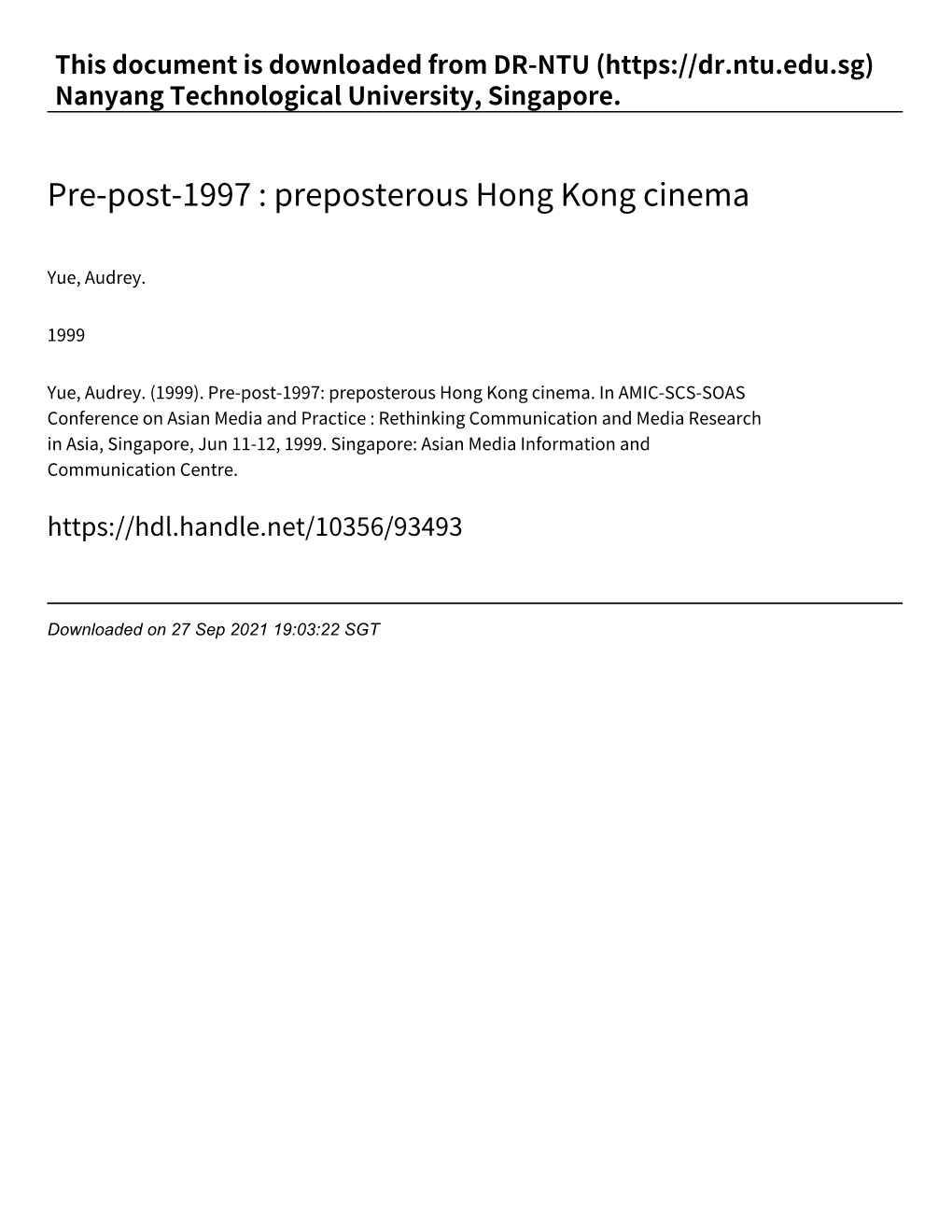 Pre‑Post‑1997 : Preposterous Hong Kong Cinema