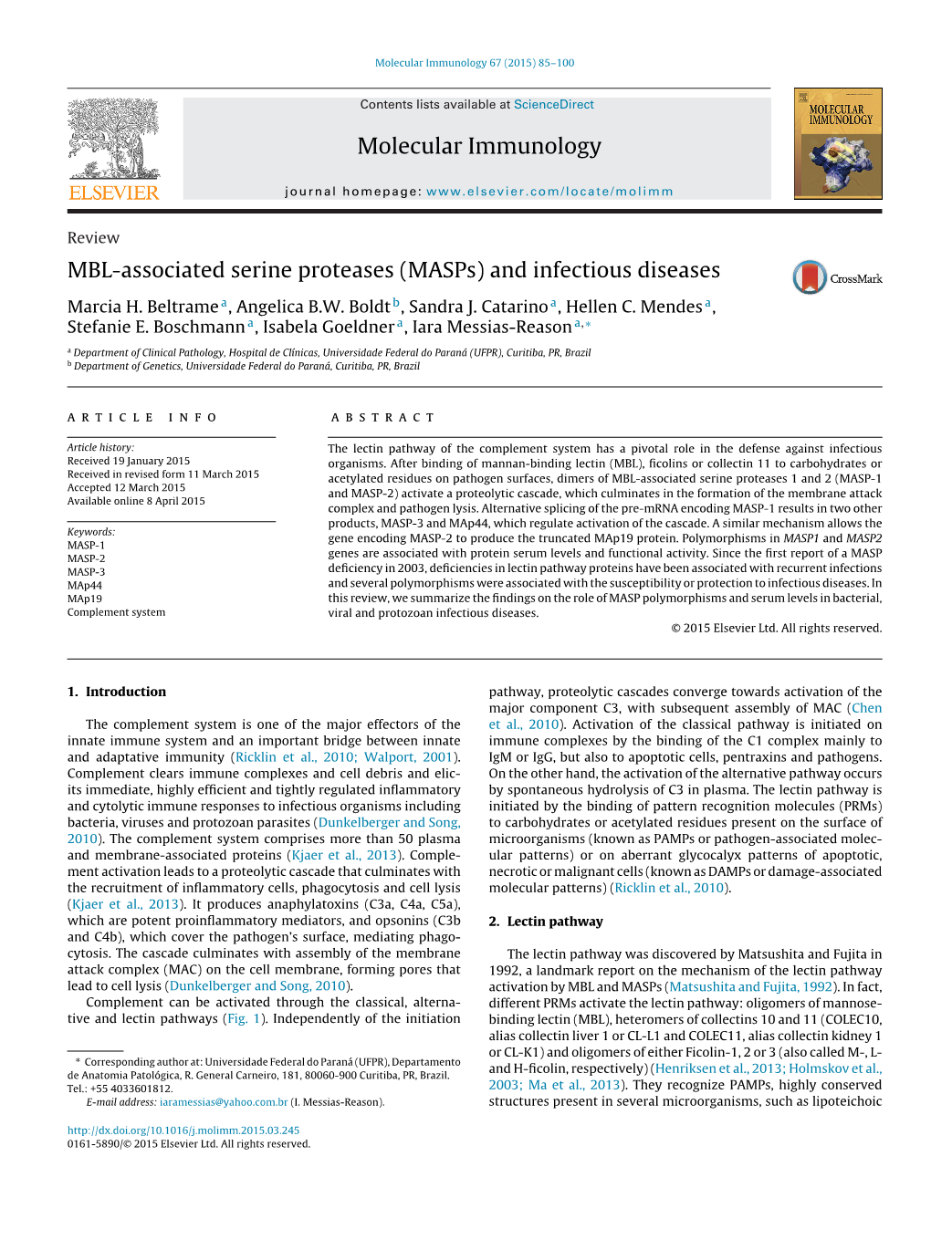 MBL-Associated Serine Proteases (Masps) and Infectious Diseases