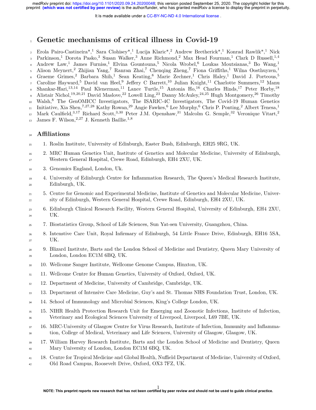 Genetic Mechanisms of Critical Illness in Covid-19