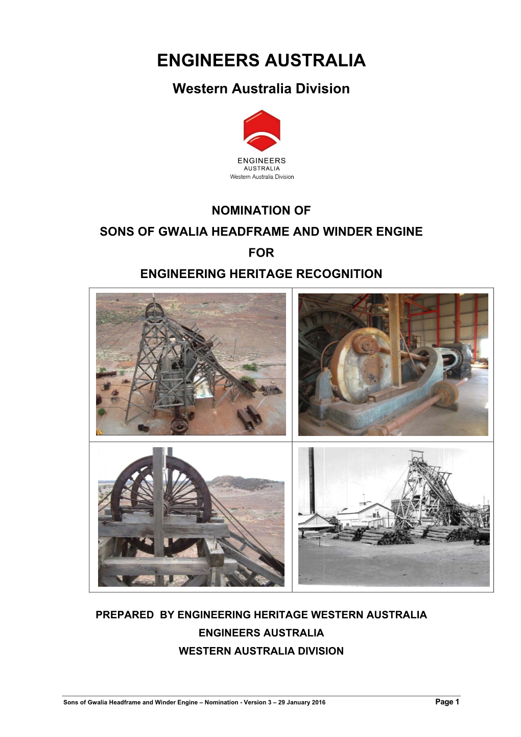 Sons of Gwalia Headframe and Winder Engine for Engineering Heritage Recognition