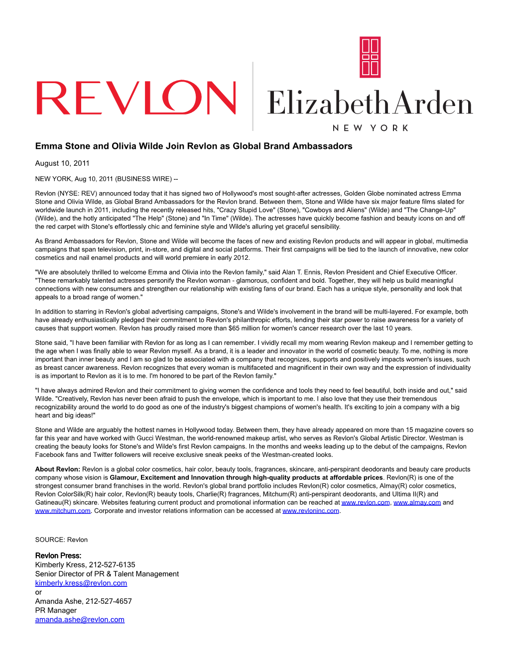 Emma Stone and Olivia Wilde Join Revlon As Global Brand Ambassadors