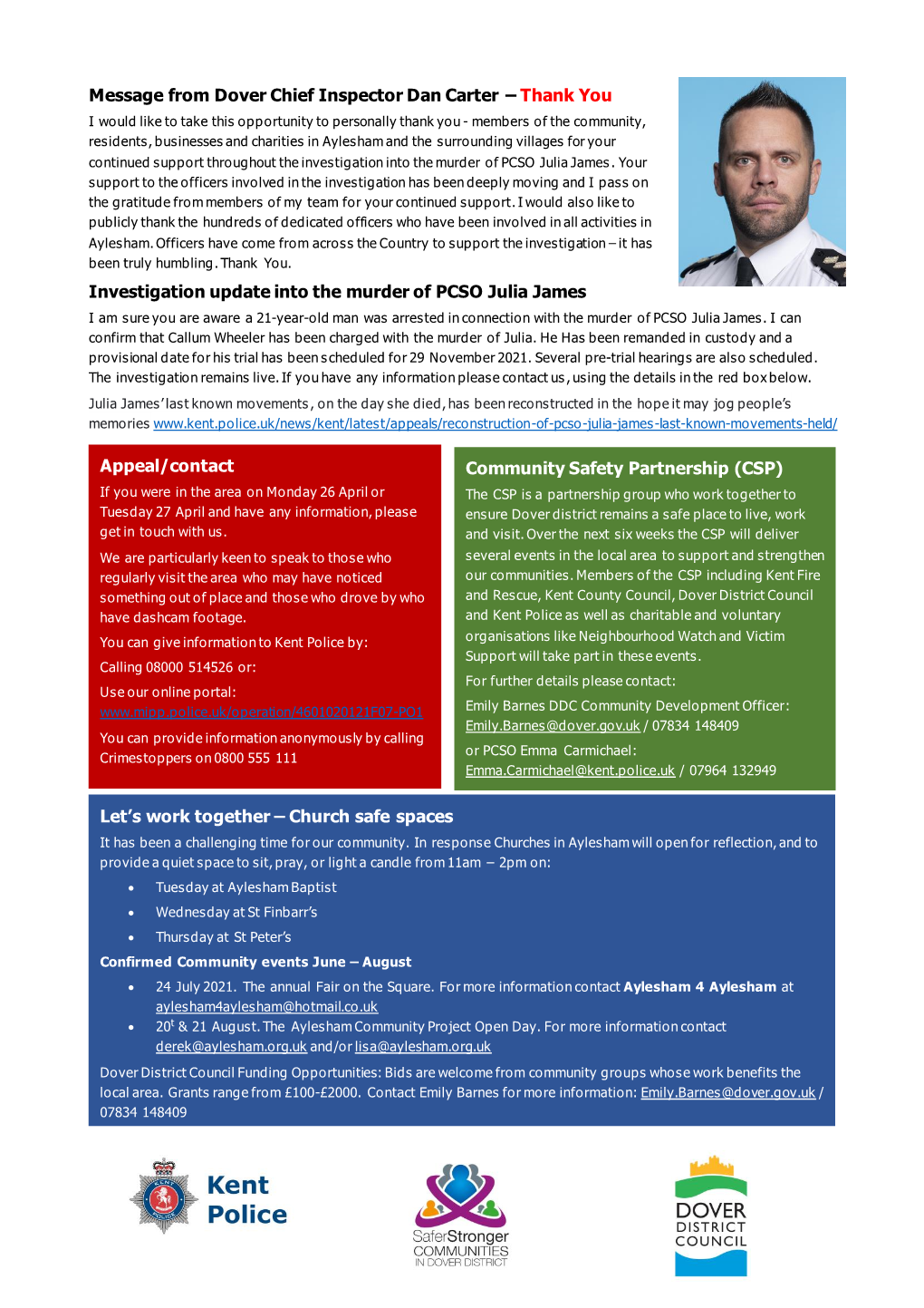 Community Message from Chief Inspector Dan Carter, Kent Police