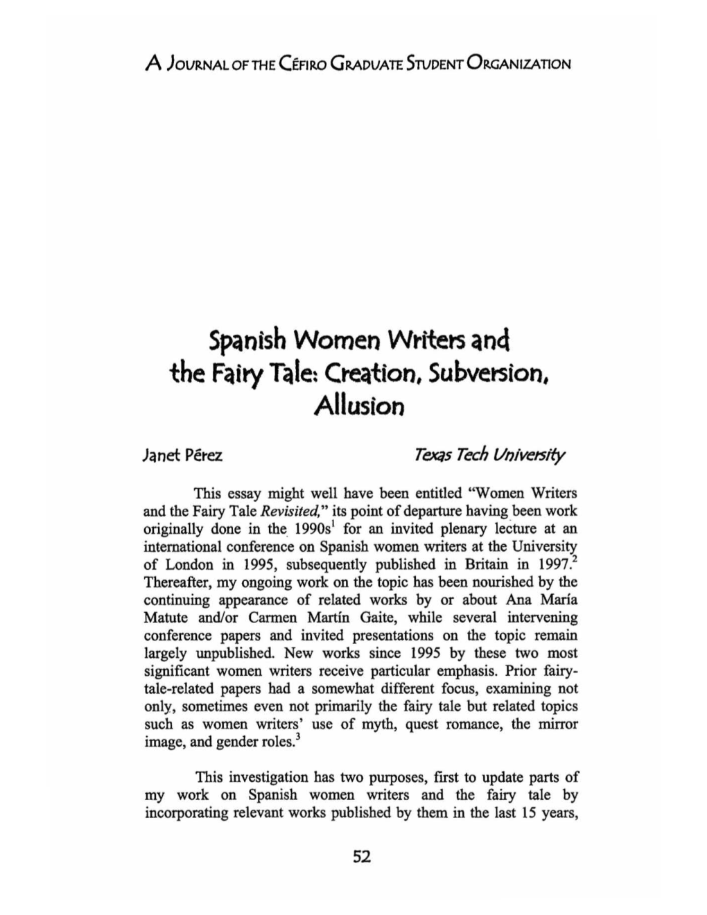 Spanish Women Writets Ancl the Fairy Tale: Creation, Subvetsion, Allusion