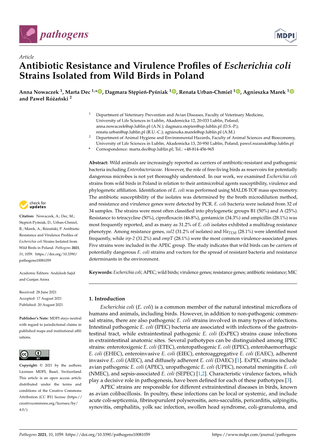 Antibiotic Resistance and Virulence Profiles of Escherichia Coli Strains