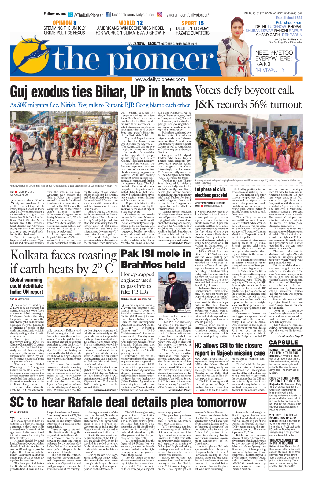 Guj Exodus Ties Bihar, up in Knots Voters Defy Boycott Call, As 50K Migrants Flee, Nitish, Yogi Talk to Rupani; BJP, Cong Blame Each Other J&K Records 56% Turnout UP