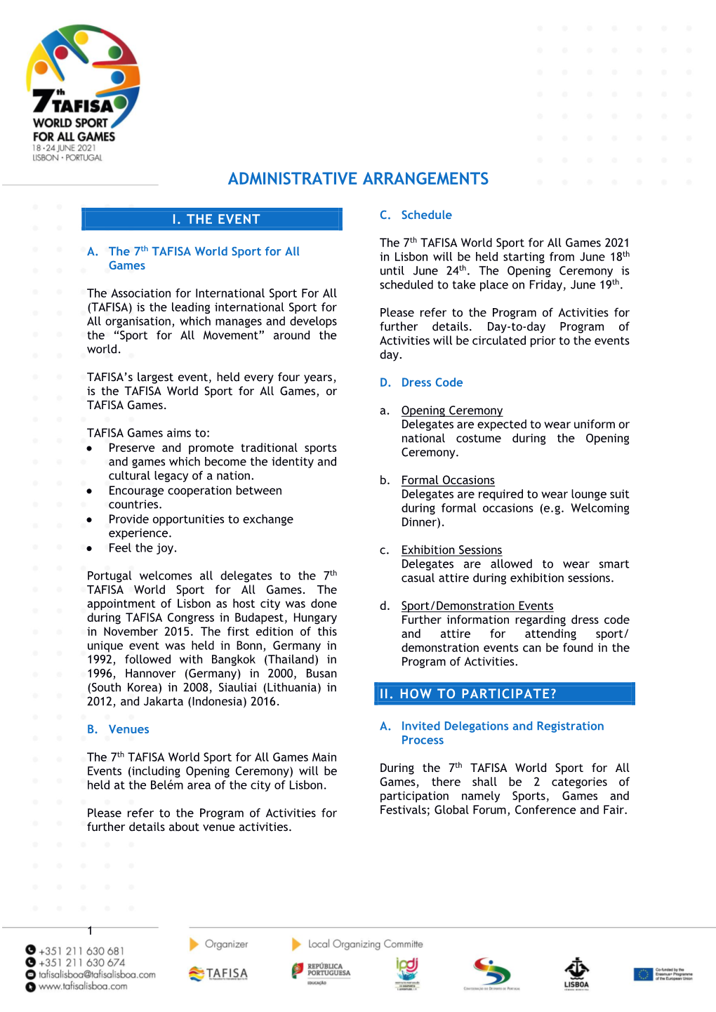 Administrative Arrangements TAFISA 2020