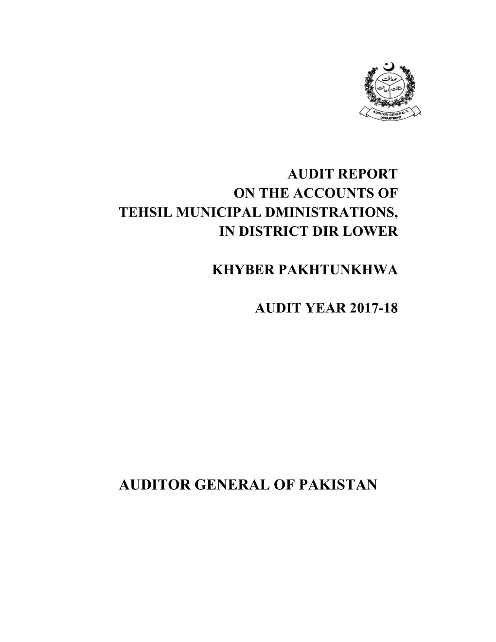 Auditor General of Pakistan Table of Contents