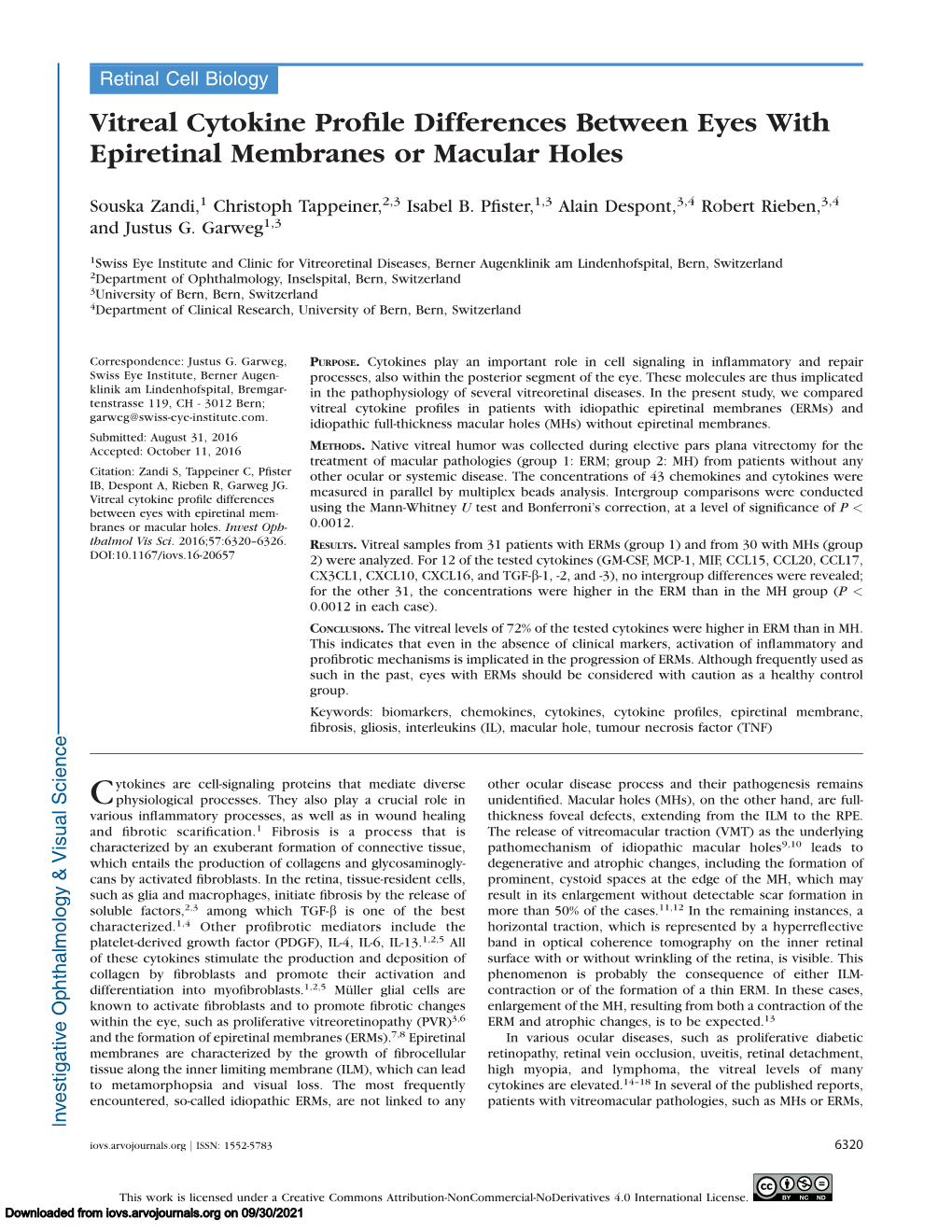 Vitreal Cytokine Profile Differences Between Eyes with Epiretinal