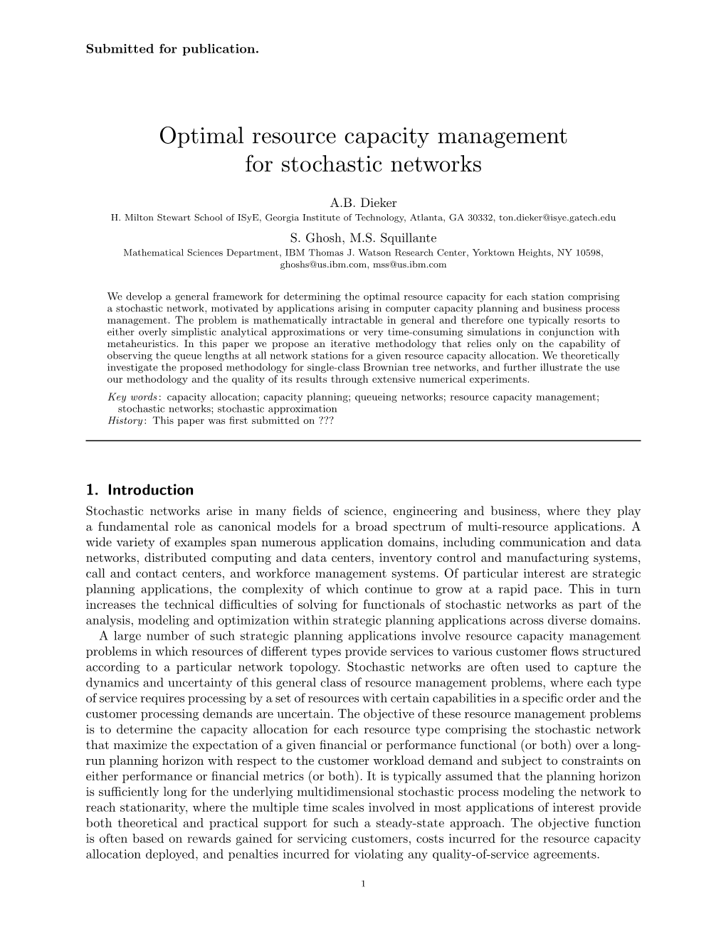 Optimal Resource Capacity Management for Stochastic Networks