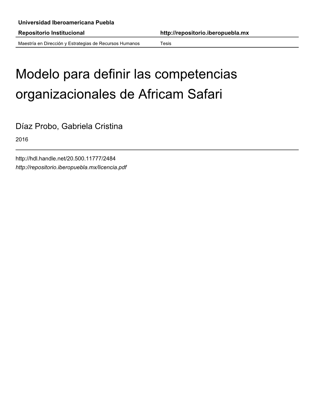 Modelo Para Definir Las Competencias Organizacionales De Africam Safari