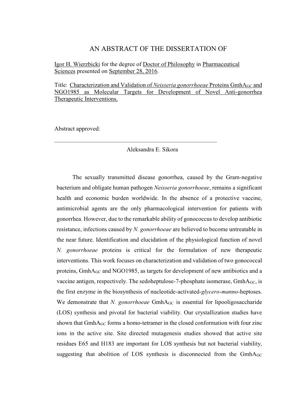 Characterization and Validation of Neisseria Gonorrhoeae Proteins