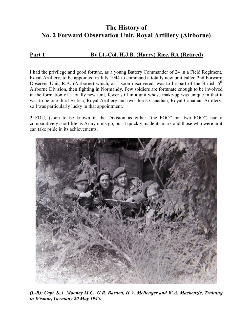 The History of No. 2 Forward Observation Unit, Royal Artillery (Airborne)