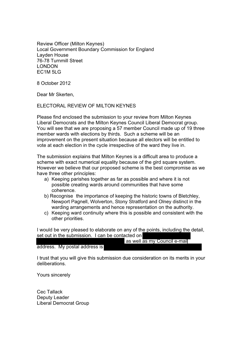 Milton Keynes) Local Government Boundary Commission for England Layden House 76-78 Turnmill Street LONDON EC1M 5LG