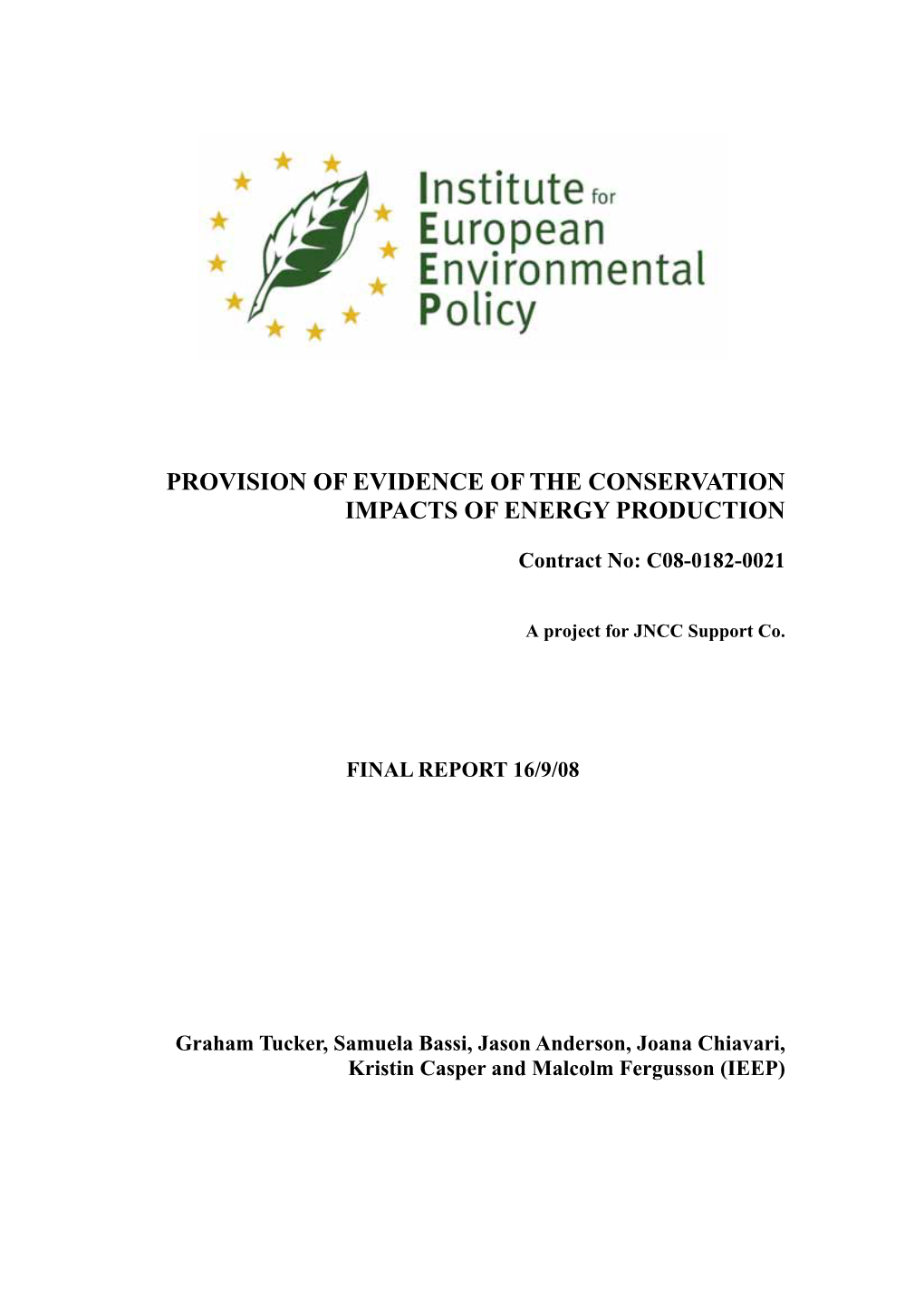 Provision of Evidence of the Conservation Impacts of Energy Production