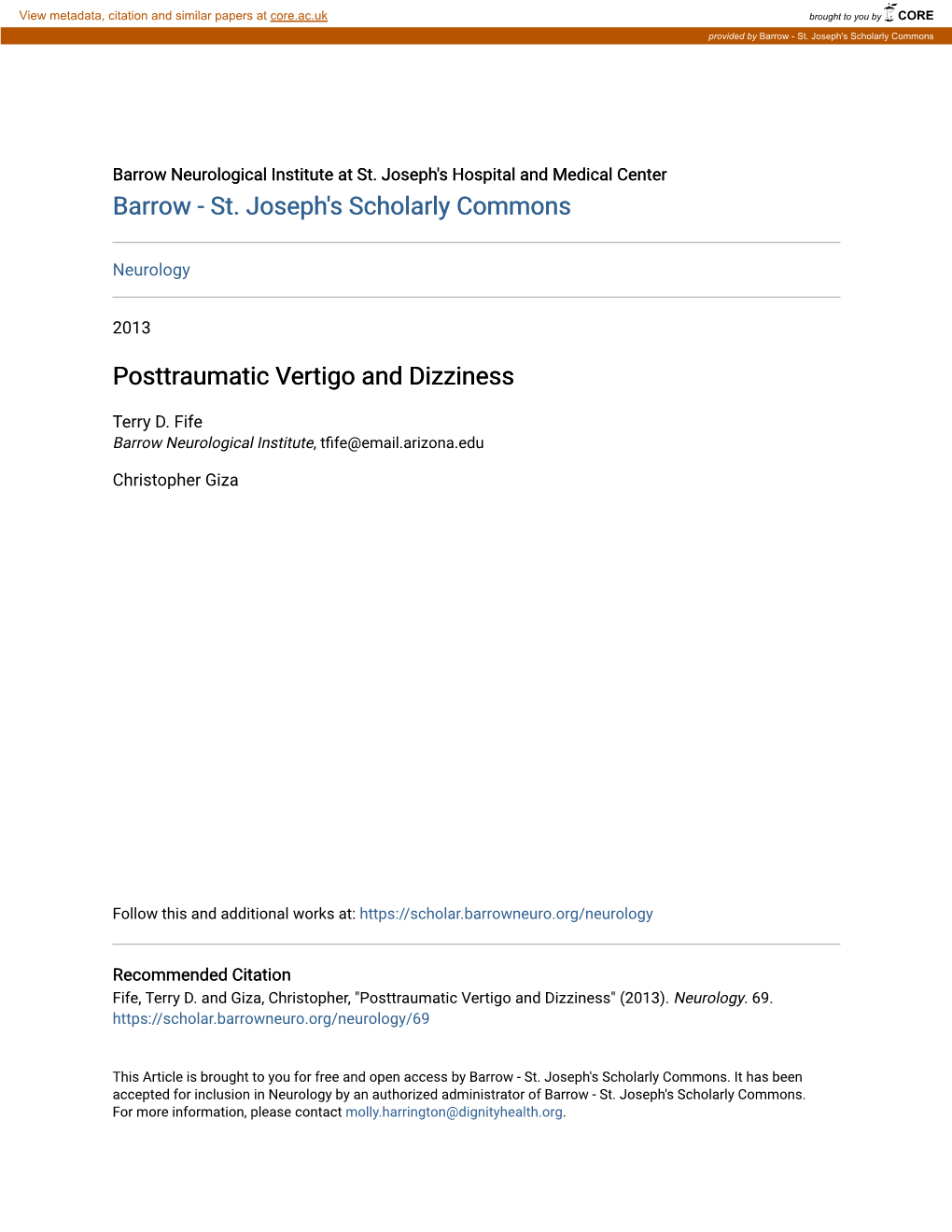 Posttraumatic Vertigo and Dizziness