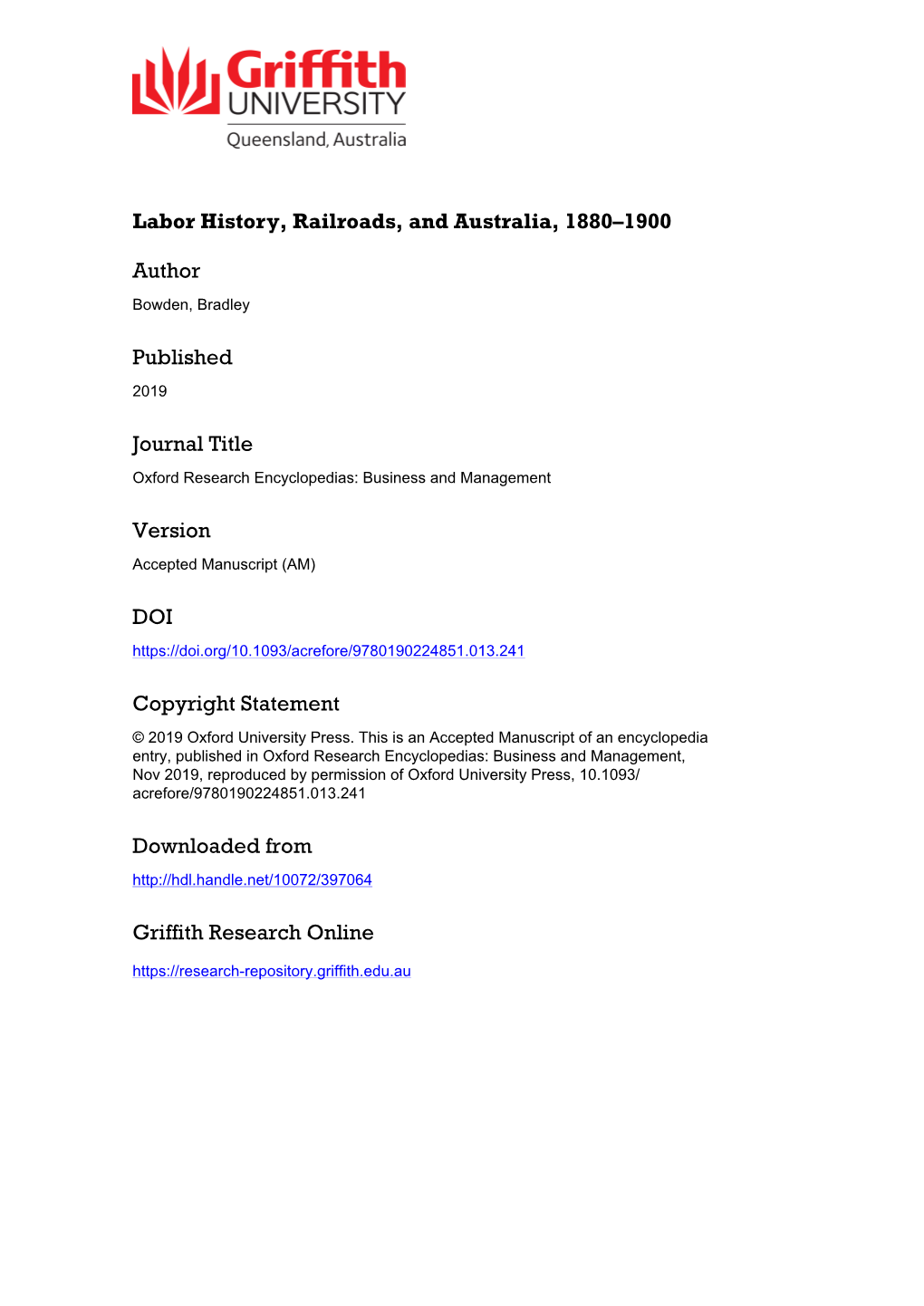 Labor History, Railroads and Australia, 1880-1900