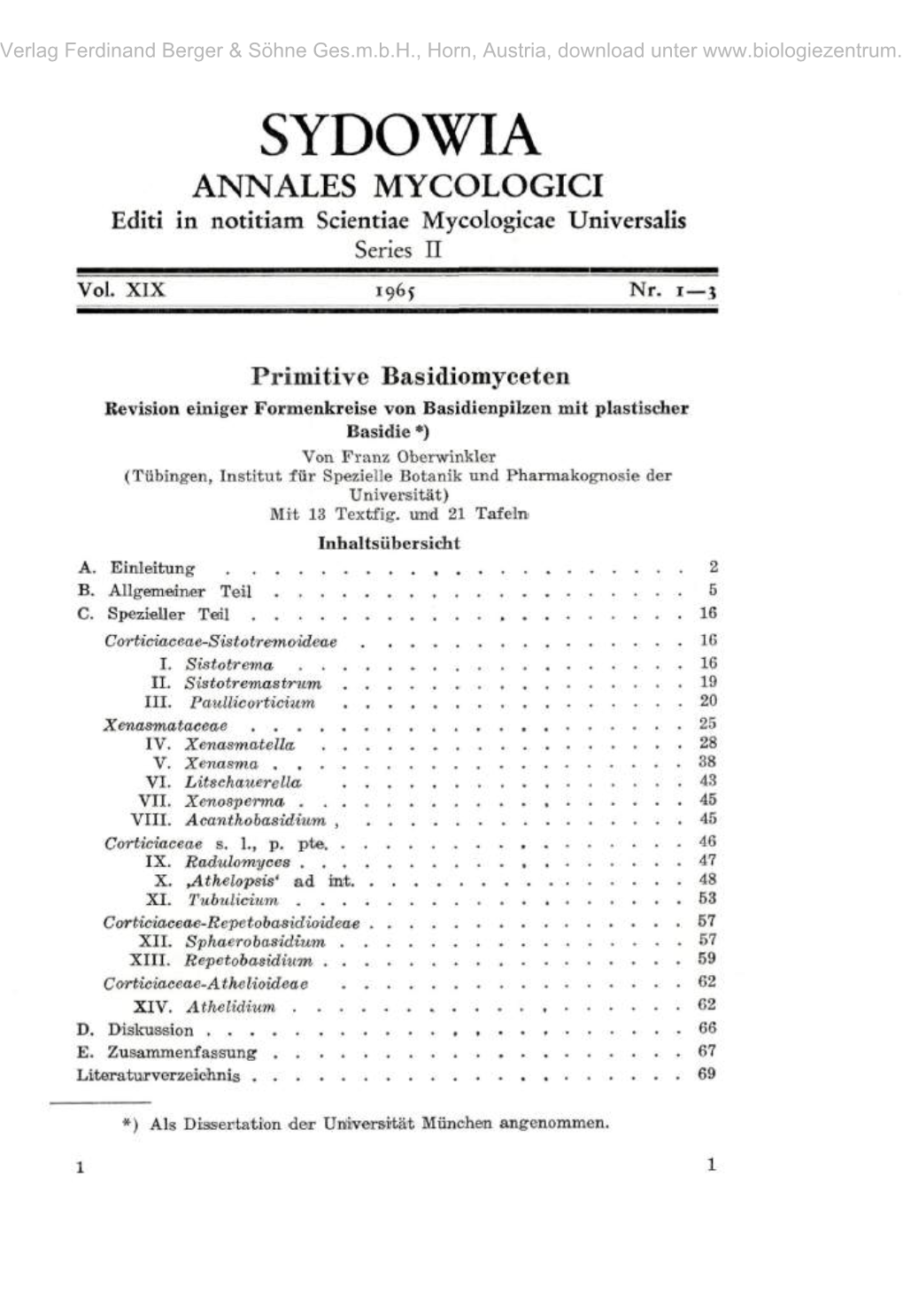 SYDOWIA ANNALES MYCOLOGICI Editi in Notitiam Scientiae Mycologicae Universalis Series II