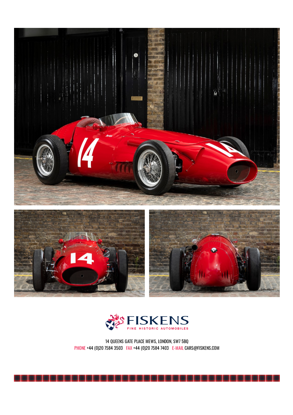 20 7584 7403 E-Mail Cars@Fiskens.Com 1954 Maserati 250F