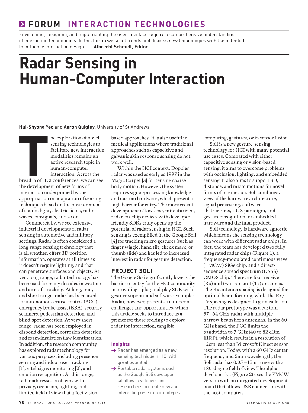 Radar Sensing in Human-Computer Interaction