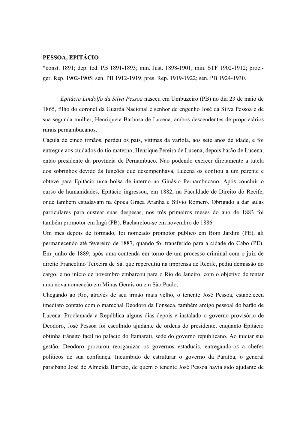 PESSOA, EPITÁCIO *Const. 1891; Dep