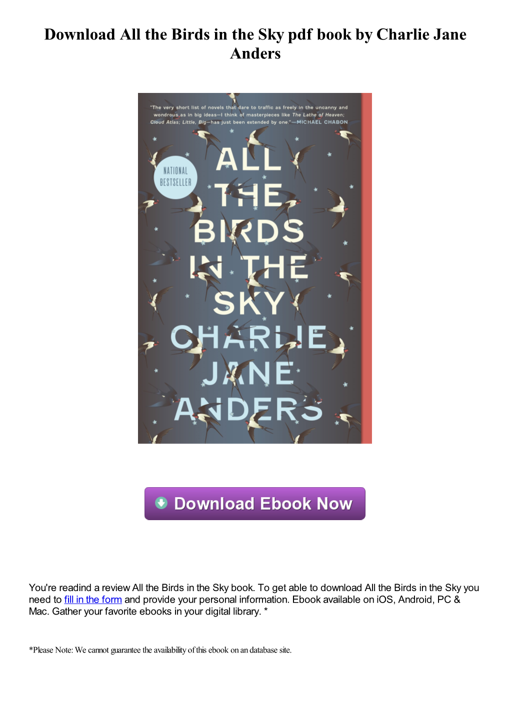 Download All the Birds in the Sky Pdf Book by Charlie Jane Anders