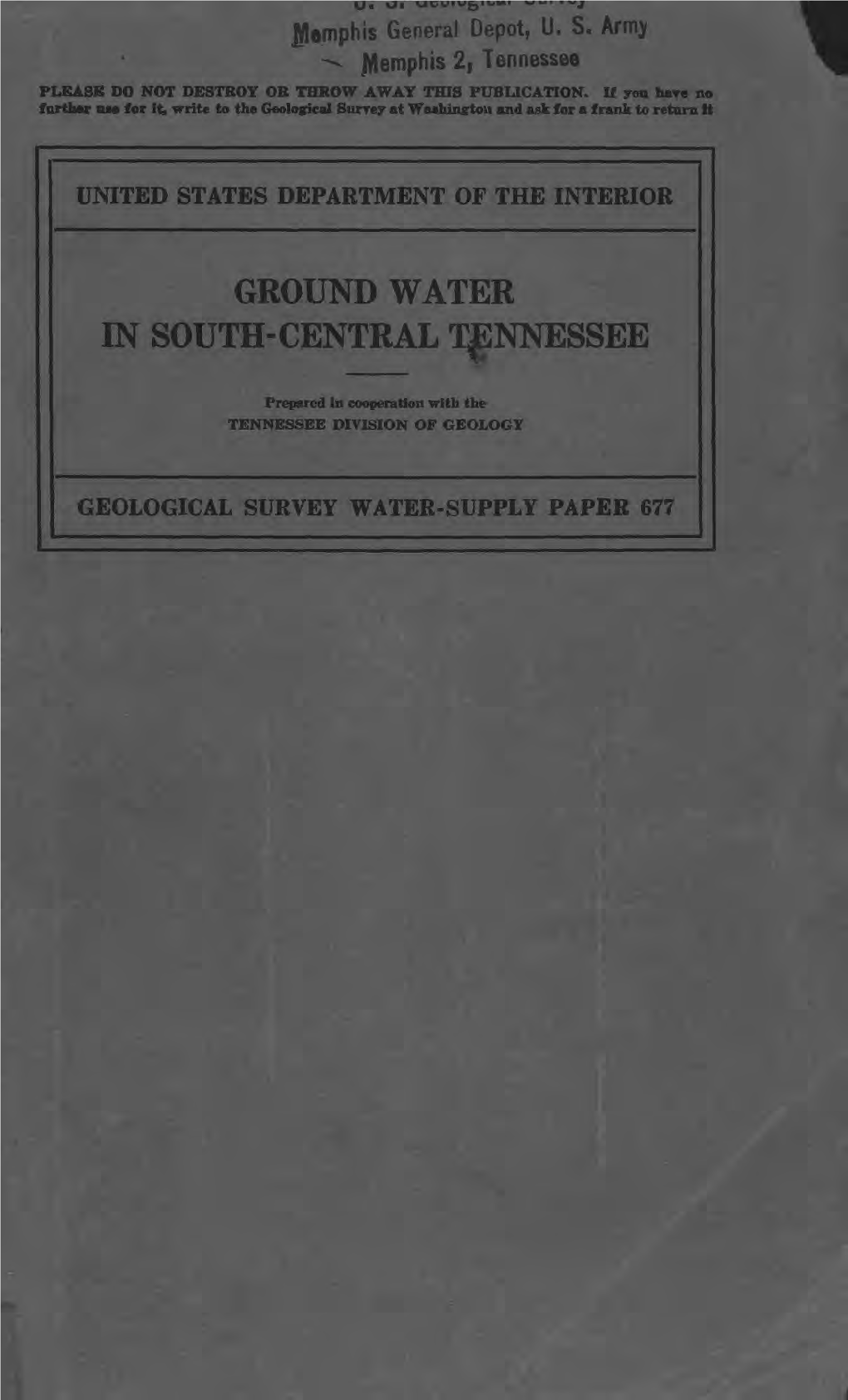 Ground Water in South-Central Tennessee