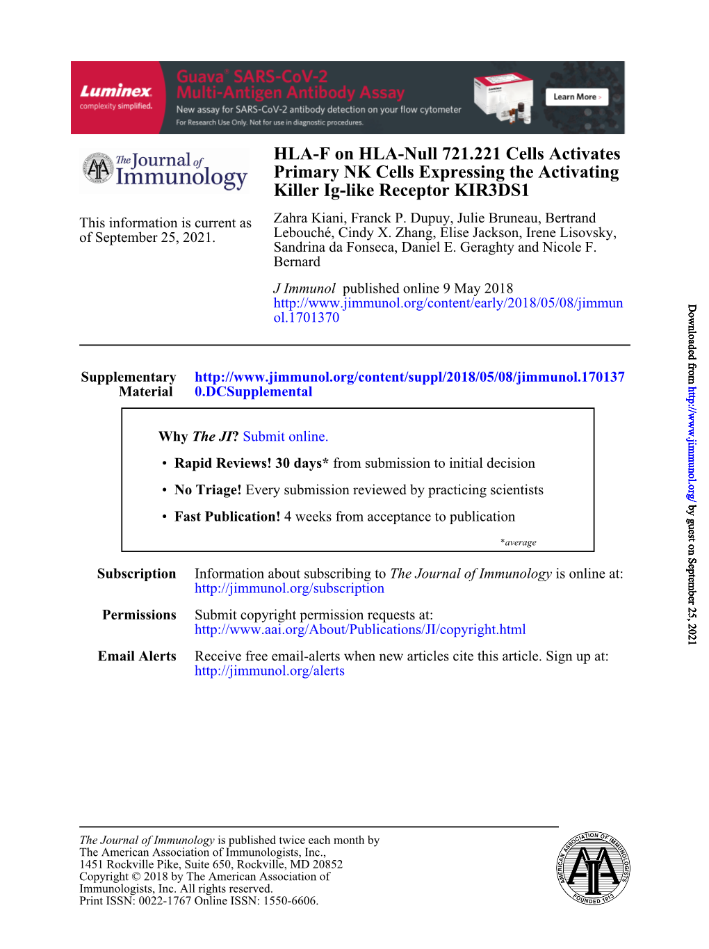 HLA-F on HLA-Null 721.221 Cells Activates Primary NK Cells Expressing the Activating Killer Ig-Like Receptor KIR3DS1