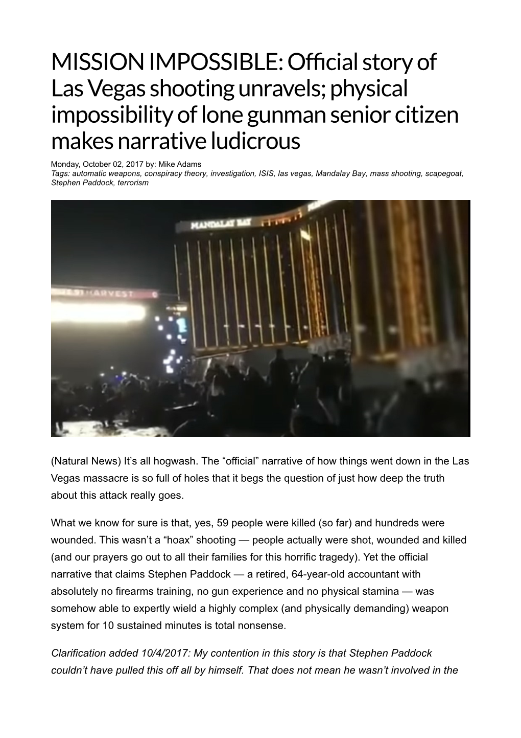 MISSION IMPOSSIBLE: Official Story of Las Vegas Shooting Unrave