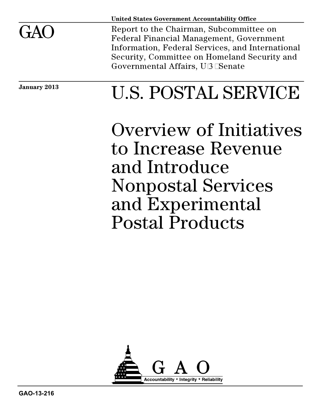 Gao-13-216, Us Postal Service