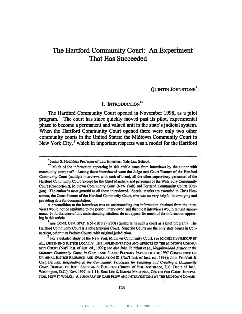 The Hartford Community Court: an Experiment· That Has Succeeded