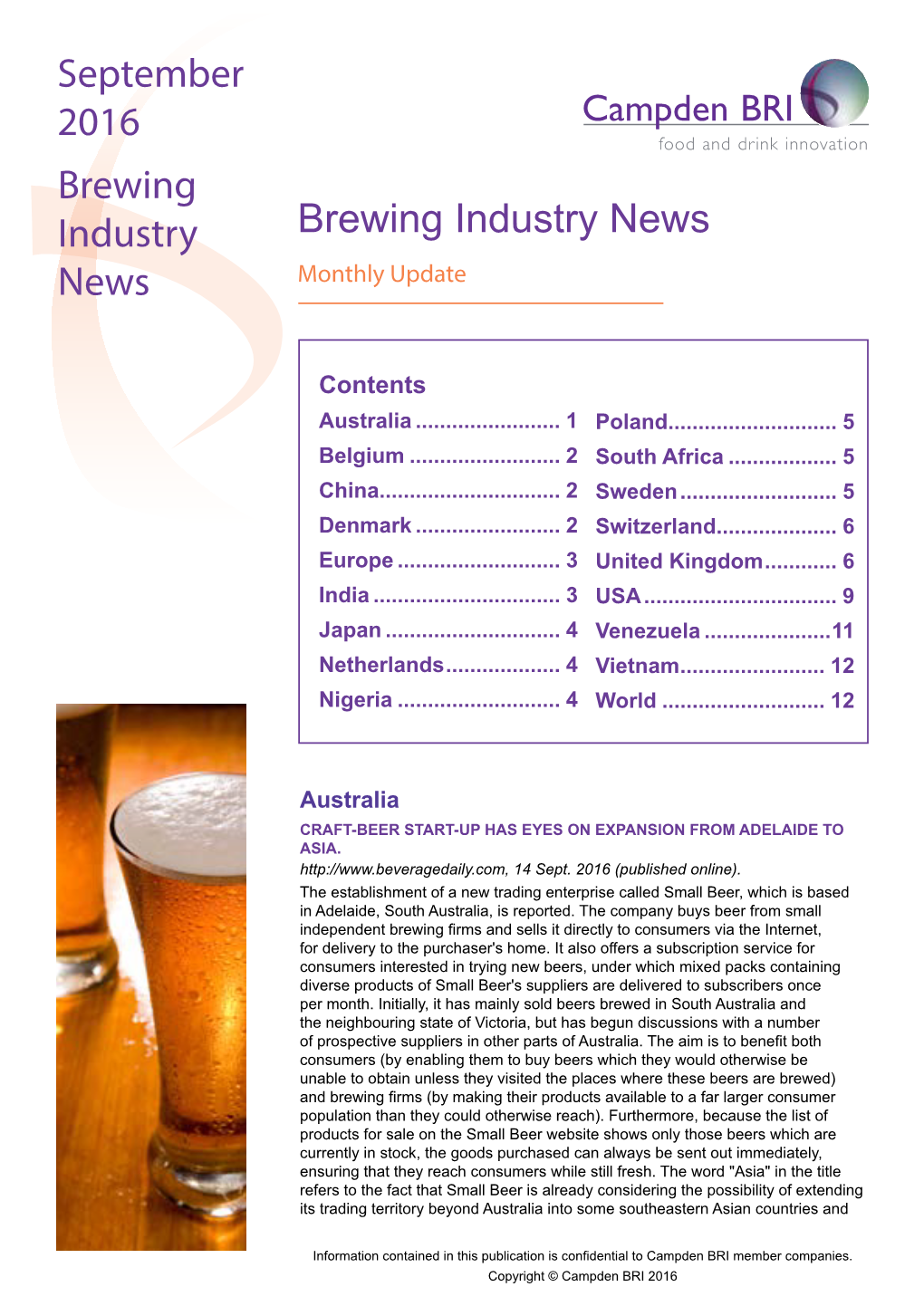 September 2016 Brewing Industry News Brewing