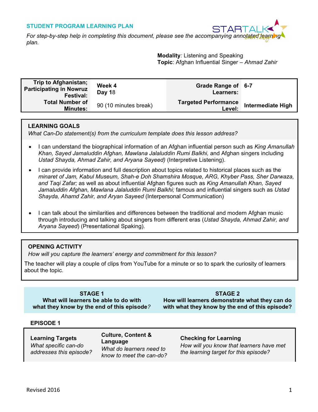 Modality: Listening and Speaking