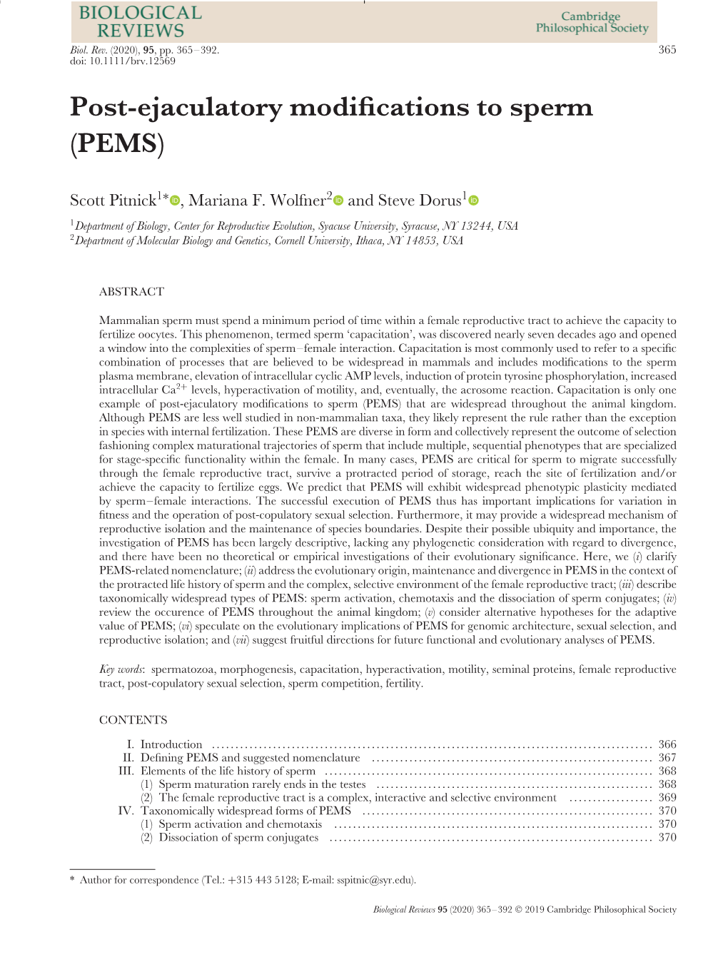 Post‐Ejaculatory Modifications to Sperm (PEMS)