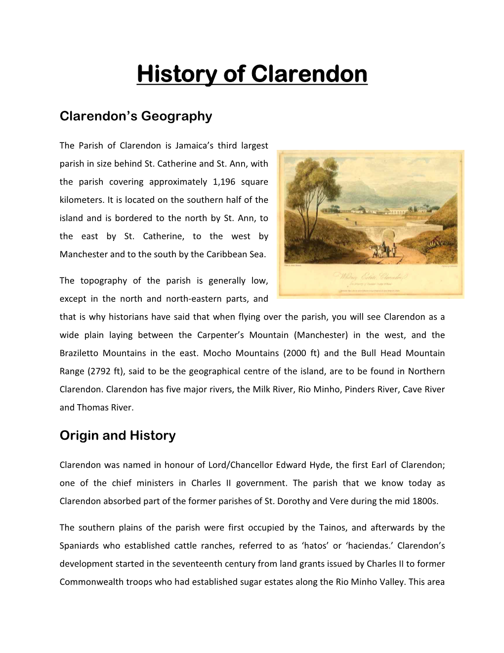 History of Clarendon
