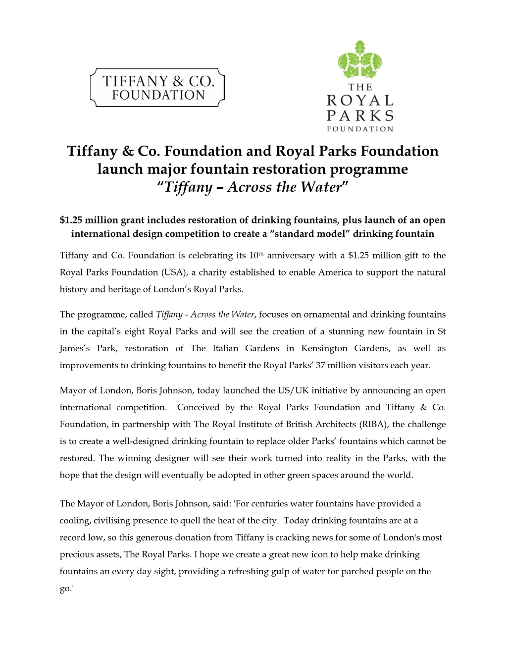 Tiffany & Co. Foundation and Royal Parks Foundation Launch Major