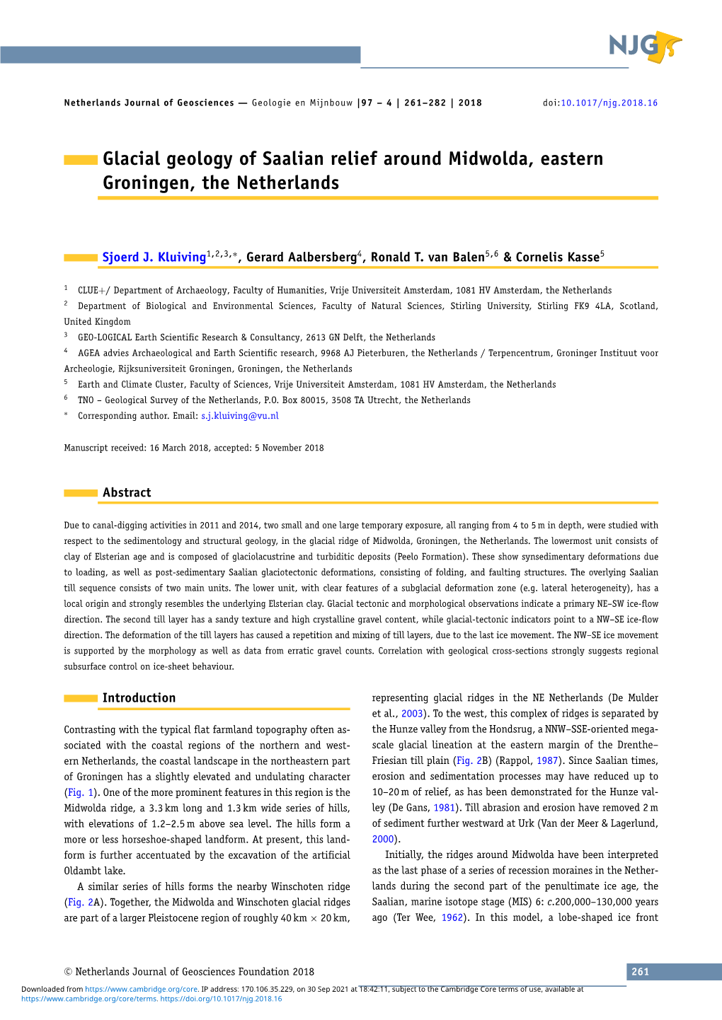 Glacial Geology of Saalian Relief Around Midwolda, Eastern Groningen, the Netherlands