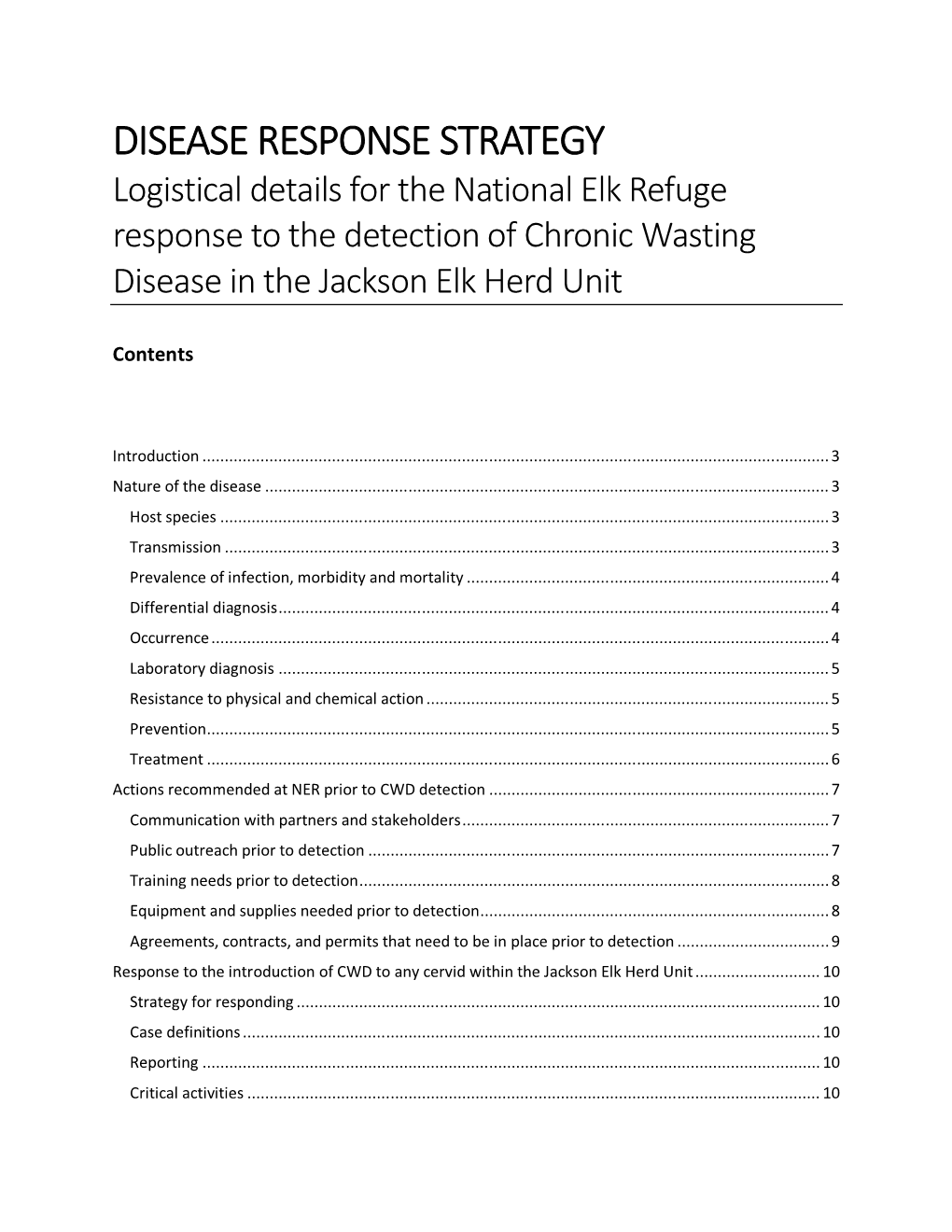 National Elk Refuge Chronic Wasting Disease Response Strategy