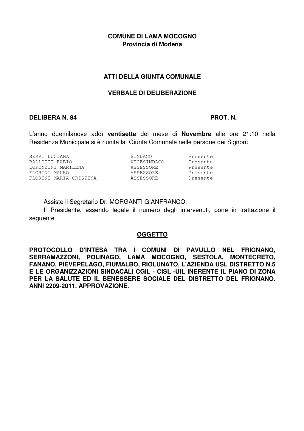 COMUNE DI LAMA MOCOGNO Provincia Di Modena ATTI DELLA