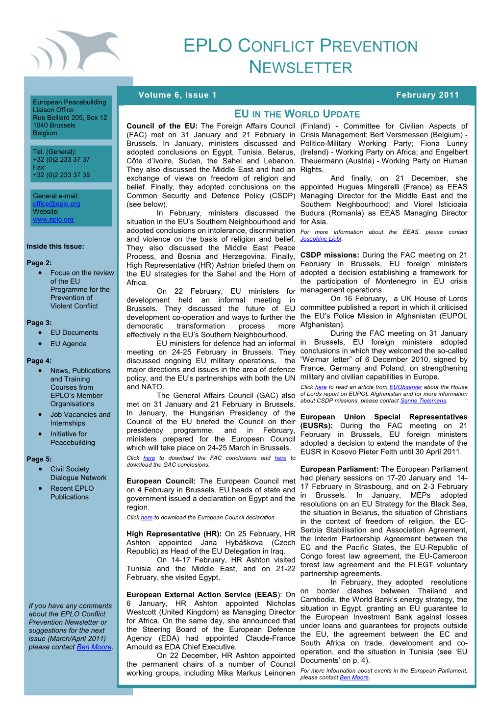 Eplo Conflict Prevention Newsletter