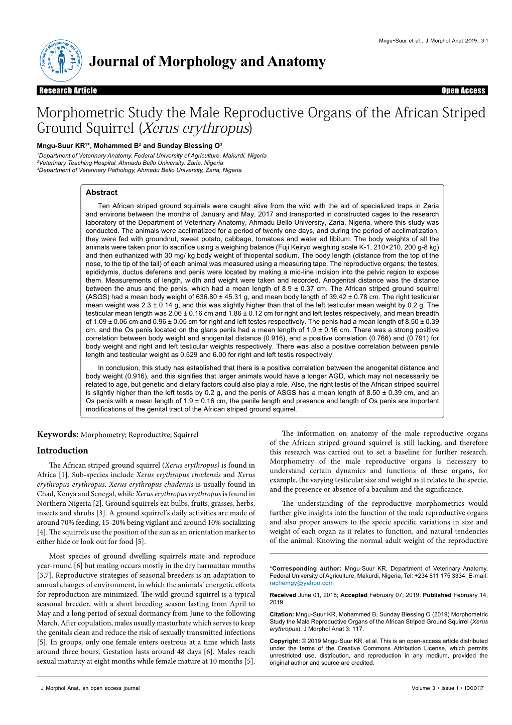 Morphometric Study the Male Reproductive Organs of the African Striped Ground Squirrel (Xerus Erythropus)