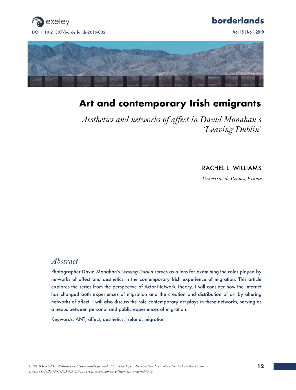 Art and Contemporary Irish Emigrants Aesthetics and Networks of Affect in David Monahan’S