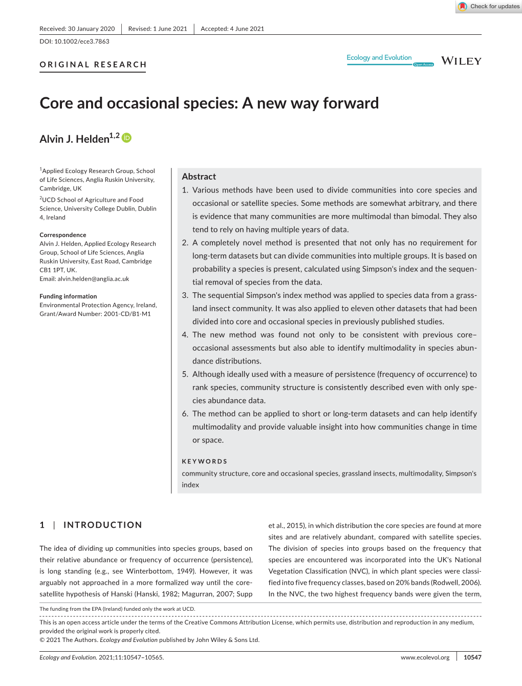 Core and Occasional Species: a New Way Forward